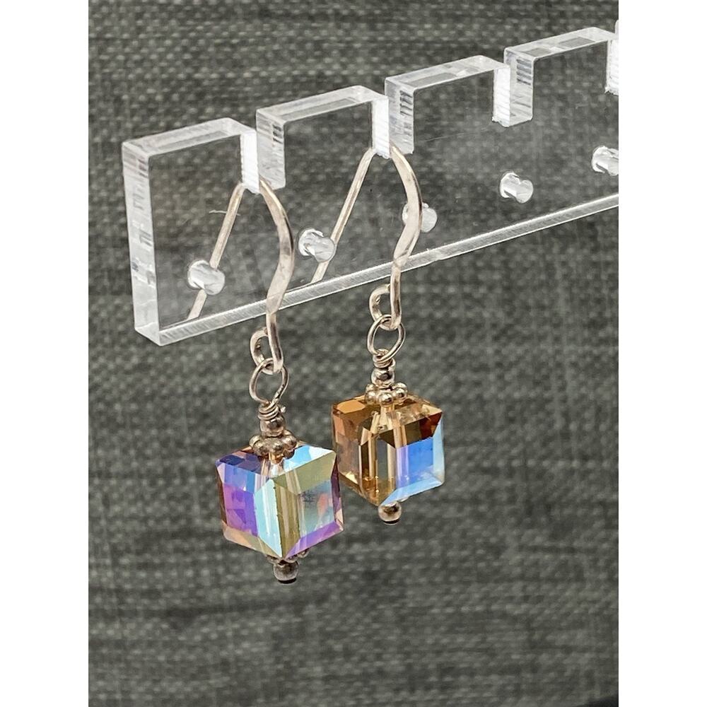 925 Earrings Honey AB Cube Crystals Artisan